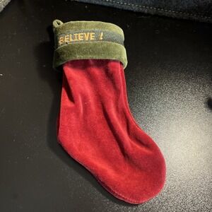 Vintage Christmas Stocking Boyds Bear Red Green Velvet Believe Empty Small‎ EUC